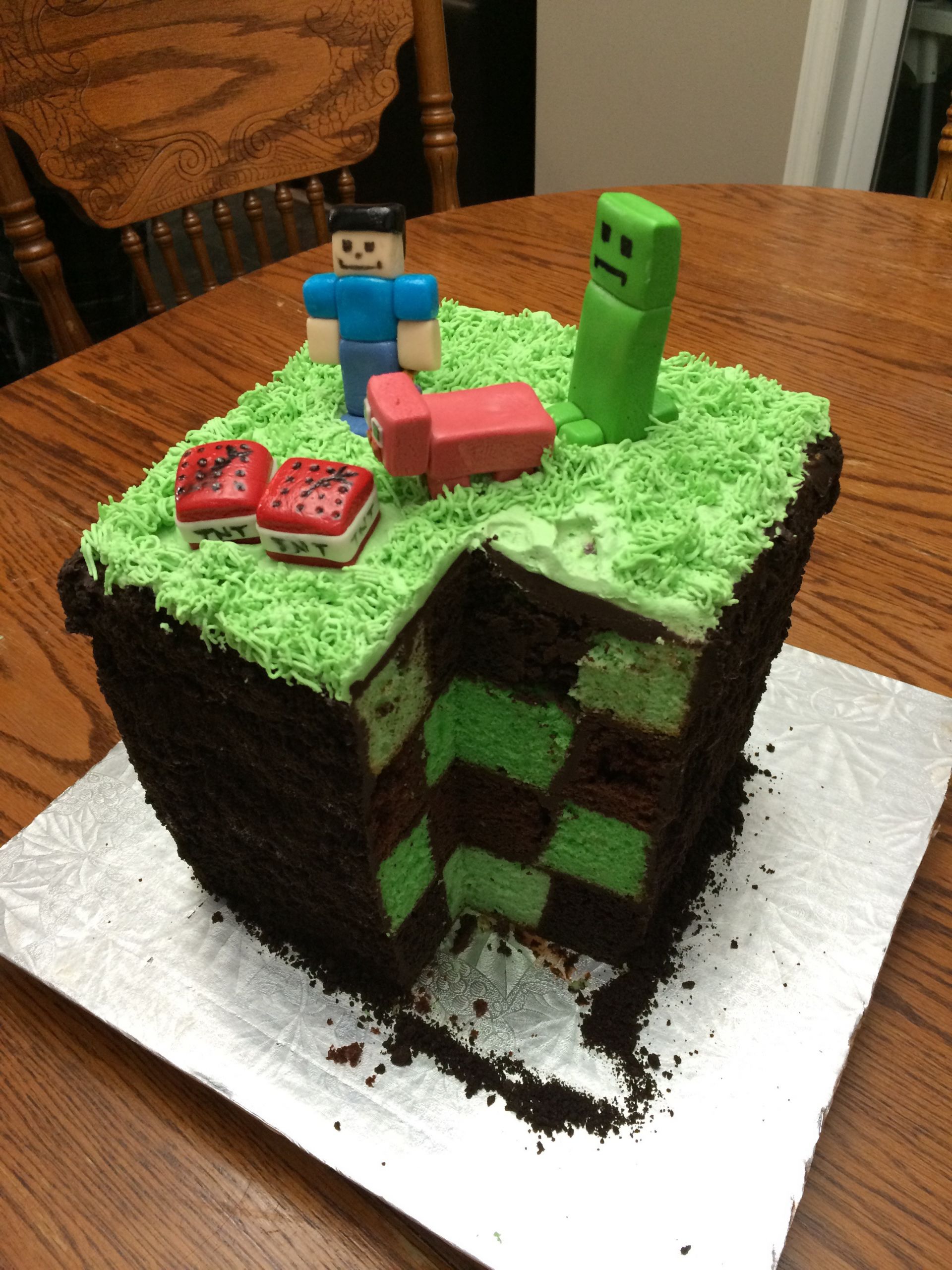 Minecraft Birthday Cake Ideas
 My mom made a pretty cool Minecraft cake for my brother s