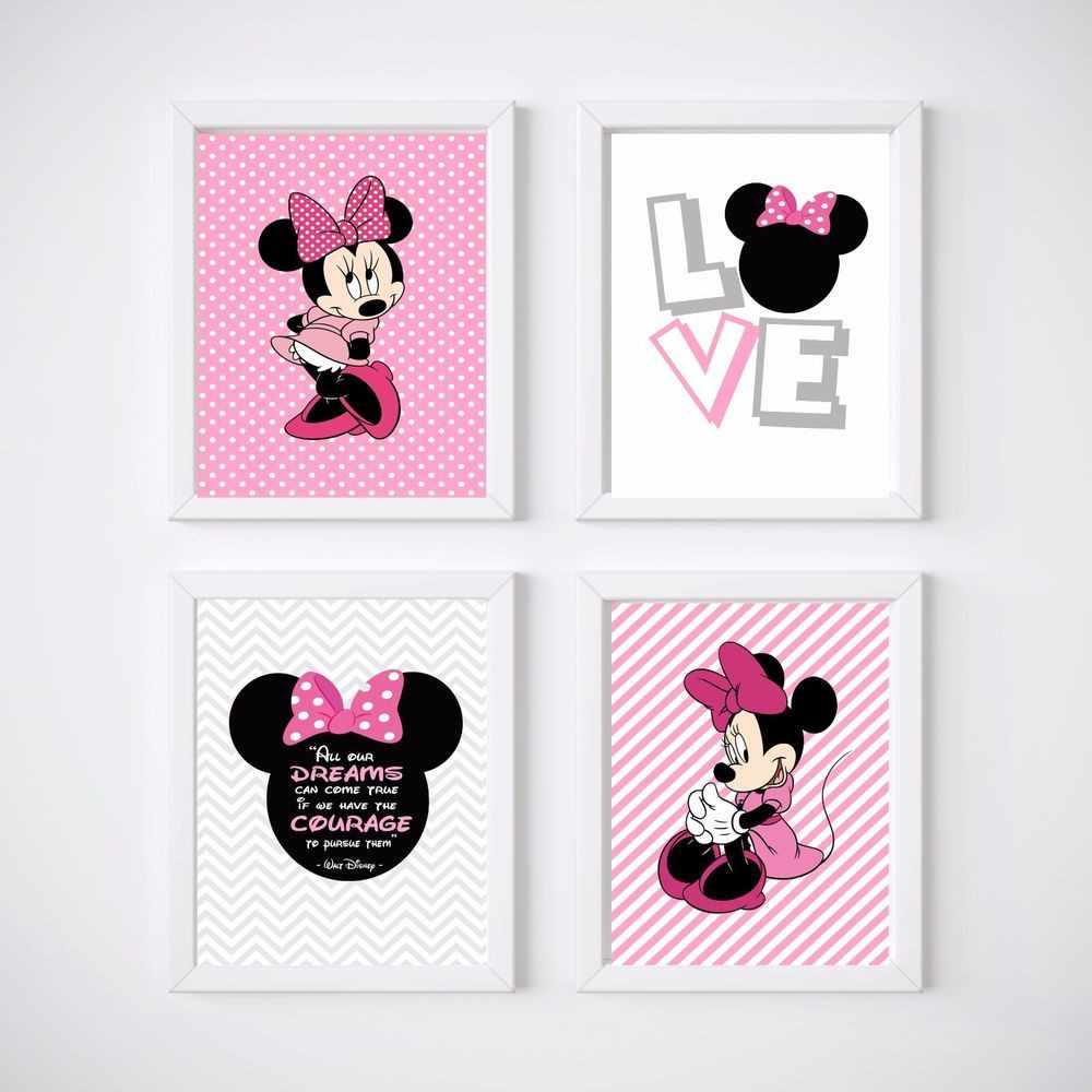 Minnie Mouse Baby Room Decor
 4 Print Set Minnie Mouse Nursery Room Prints Kids wall