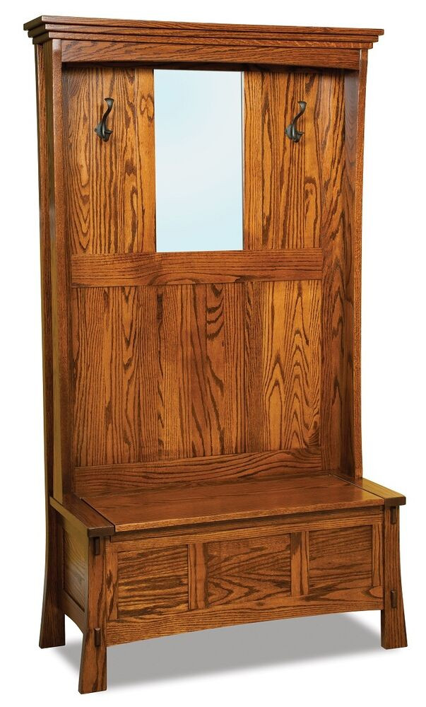 Mirror Storage Bench
 Amish Wood Hall Tree Storage Bench Mirror Hallway Entryway