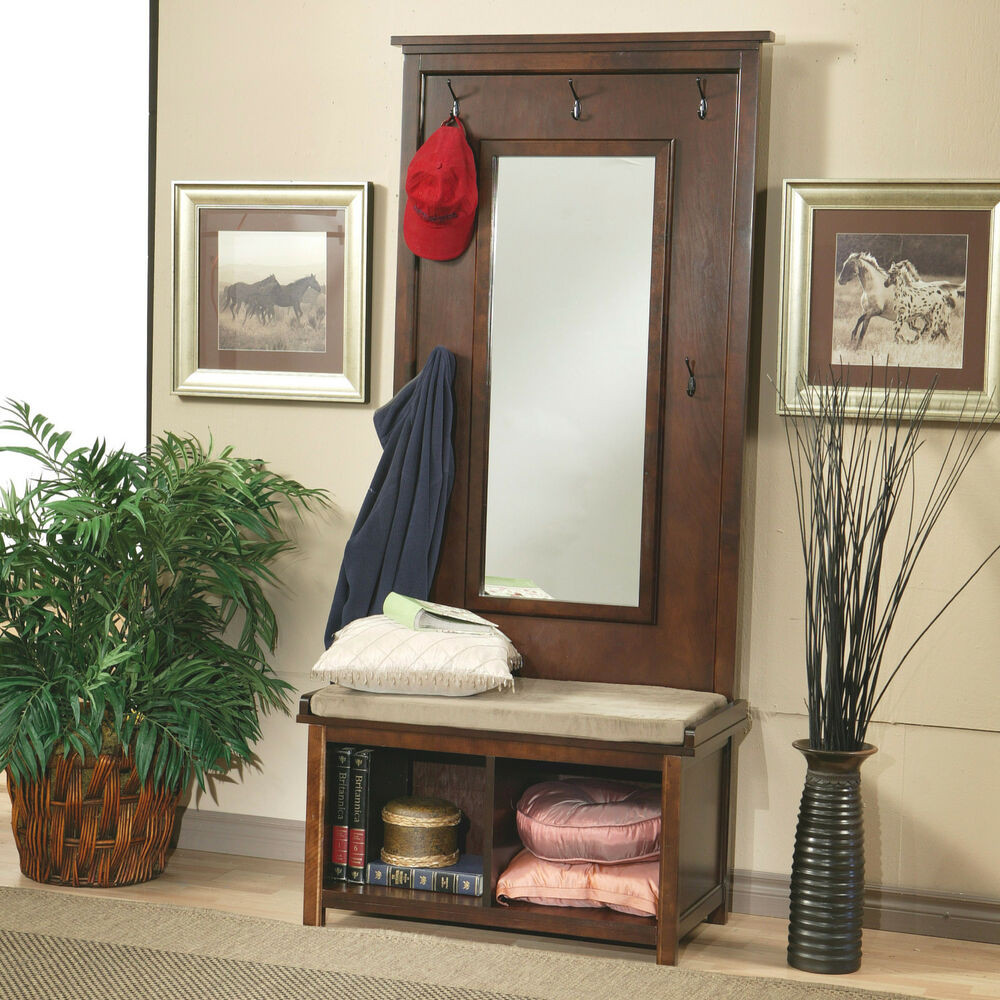 Mirror Storage Bench
 Hall Tree With Mirror Entryway Coat Rack Seat Cushion