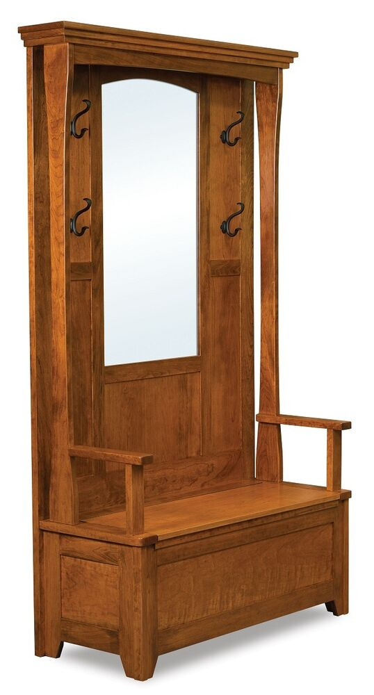 Mirror Storage Bench
 Amish Rustic Wood Hall Tree Storage Bench Mirror Hallway