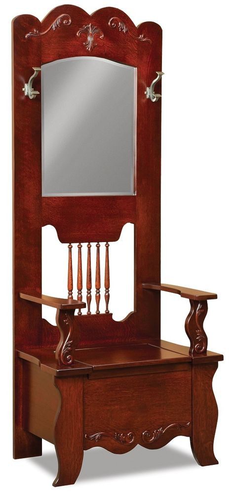 Mirror Storage Bench
 Amish Wood Traditional Hall Tree Storage Bench Mirror