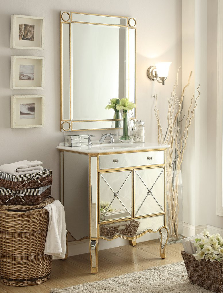 Mirrored Bathroom Vanity Cabinet
 30" Decor Style Mirror refection Adelisa Bathroom Sink