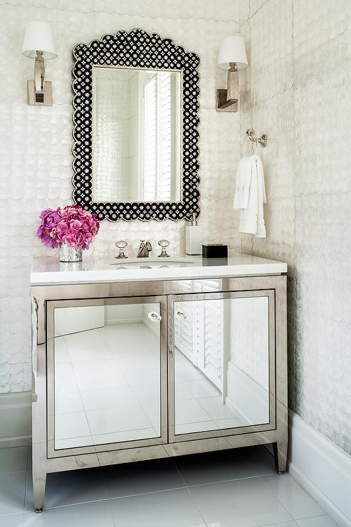 Mirrored Bathroom Vanity Cabinet
 Metal Bath Vanity with Mirrored Cabinet Doors