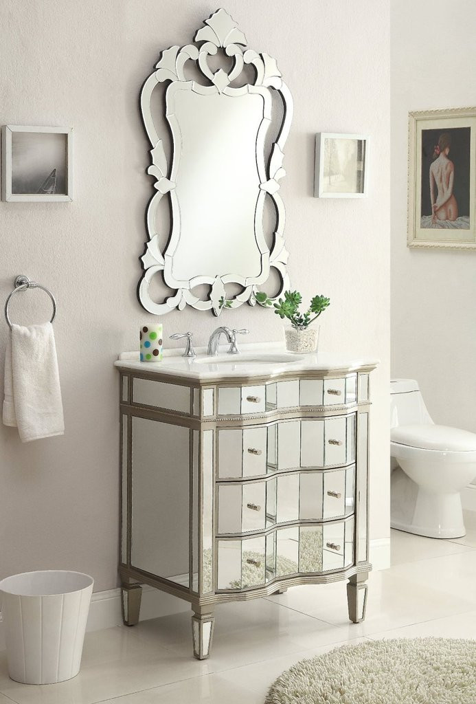 Mirrored Bathroom Vanity Cabinet
 30" Mirror Reflection Asselin Bathroom Sink Vanity
