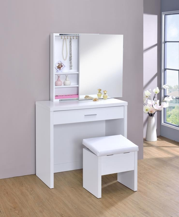 Modern Bedroom Vanity Sets
 Contemporary White Vanity and Upholstered Stool Set