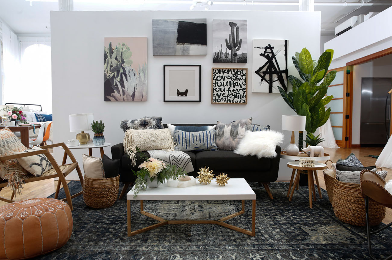 Modern Bohemian Living Room
 Modern Boho Interior Design with Wayfair Registry Green