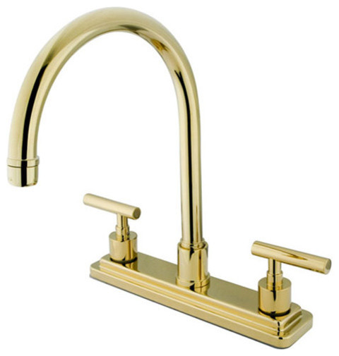 Modern Brass Kitchen Faucet
 Polished Brass Round Base Metal Lever Twin Handle Kitchen