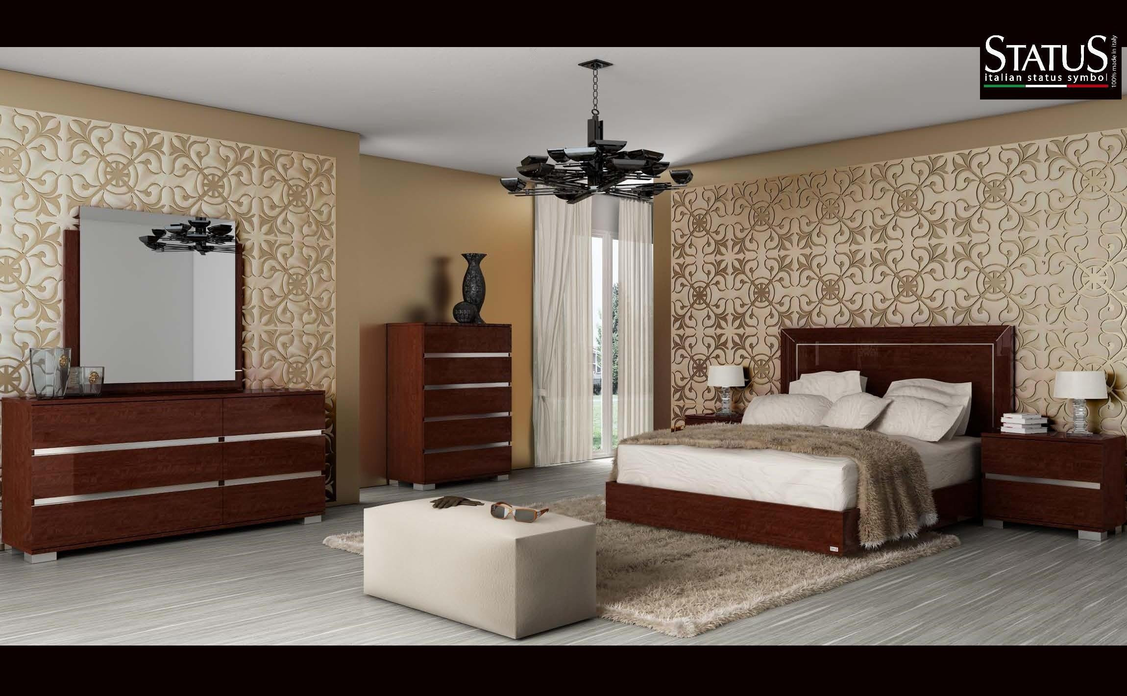 Modern Contemporary Bedroom Furniture
 LIVE KING SIZE MODERN BEDROOM SET w LED light WALNUT 5