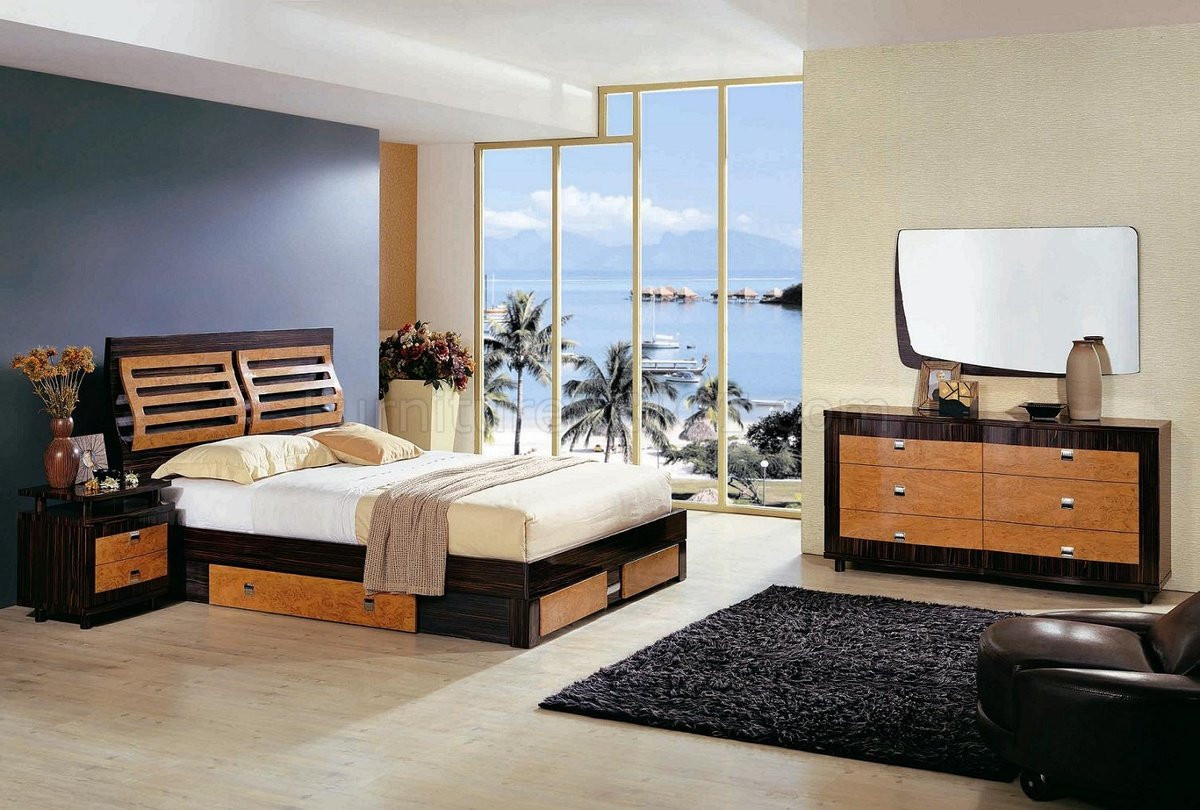 Modern Contemporary Bedroom Furniture
 Cherry and Wenge Zebrano Contemporary Bedroom Set