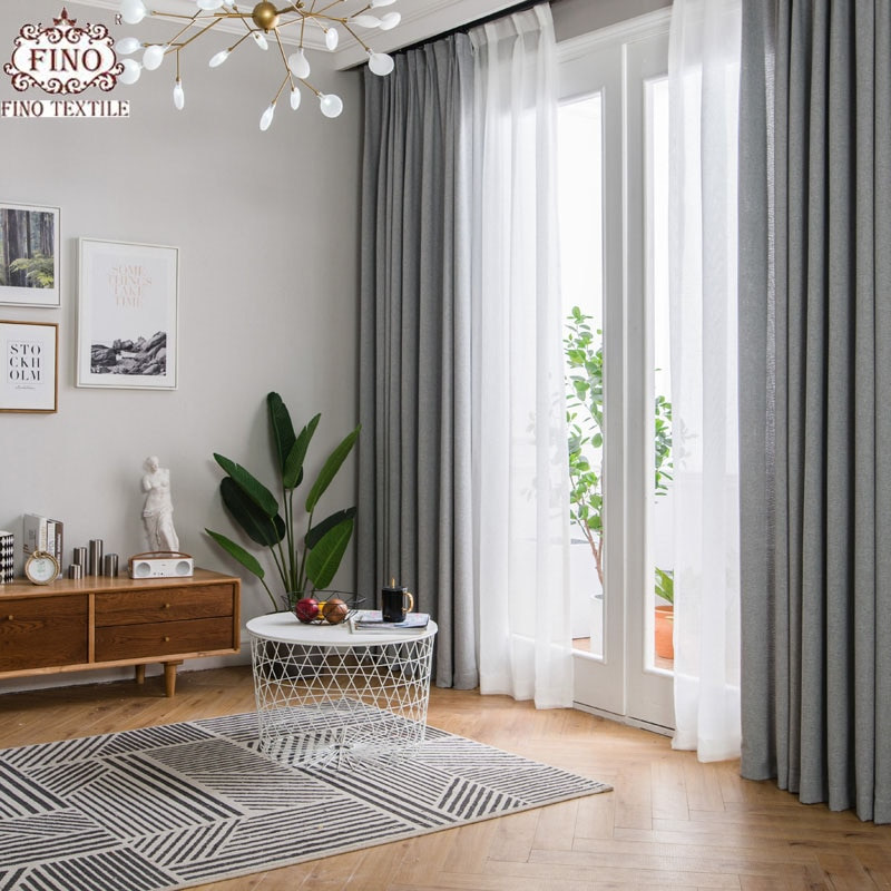 Modern Curtains For Living Room
 FINO Nordic Gray Solid Curtain Fabrics For Living Room