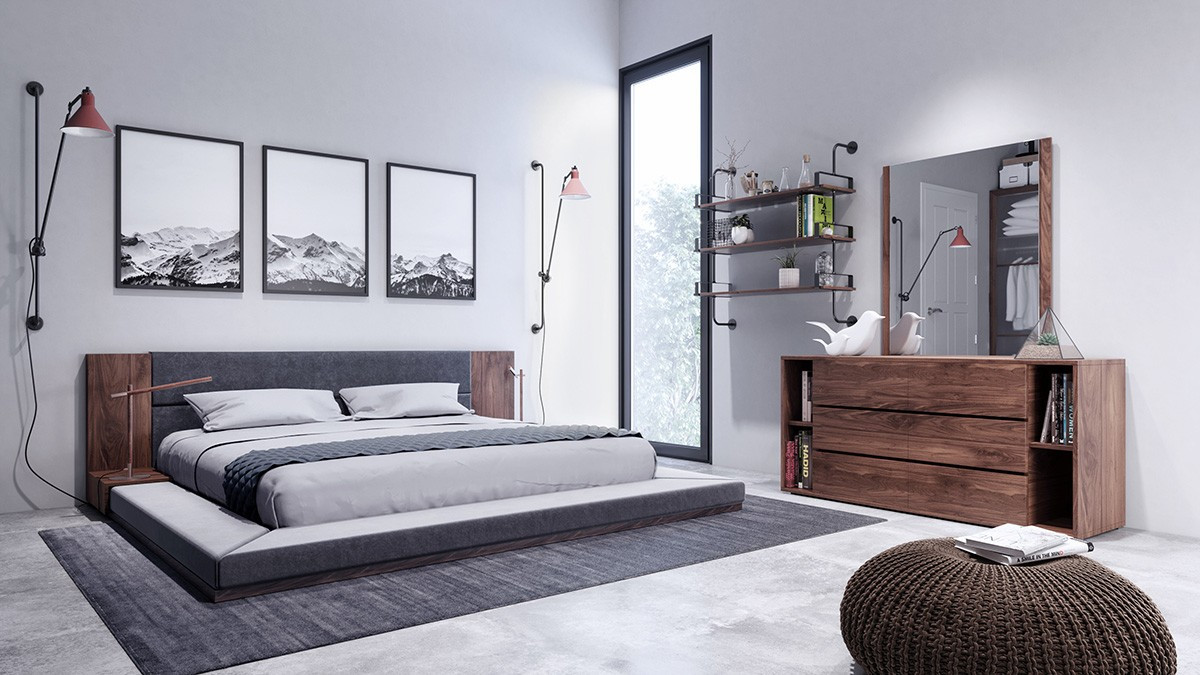 Modern Grey Bedroom
 Nova Domus Jagger Modern Dark Grey & Walnut Bedroom Set