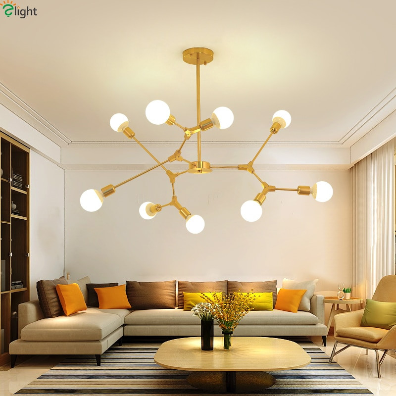 Modern Living Room Light Fixtures
 Modern DIY Led Chandeliers Lighting Gold Black Metal