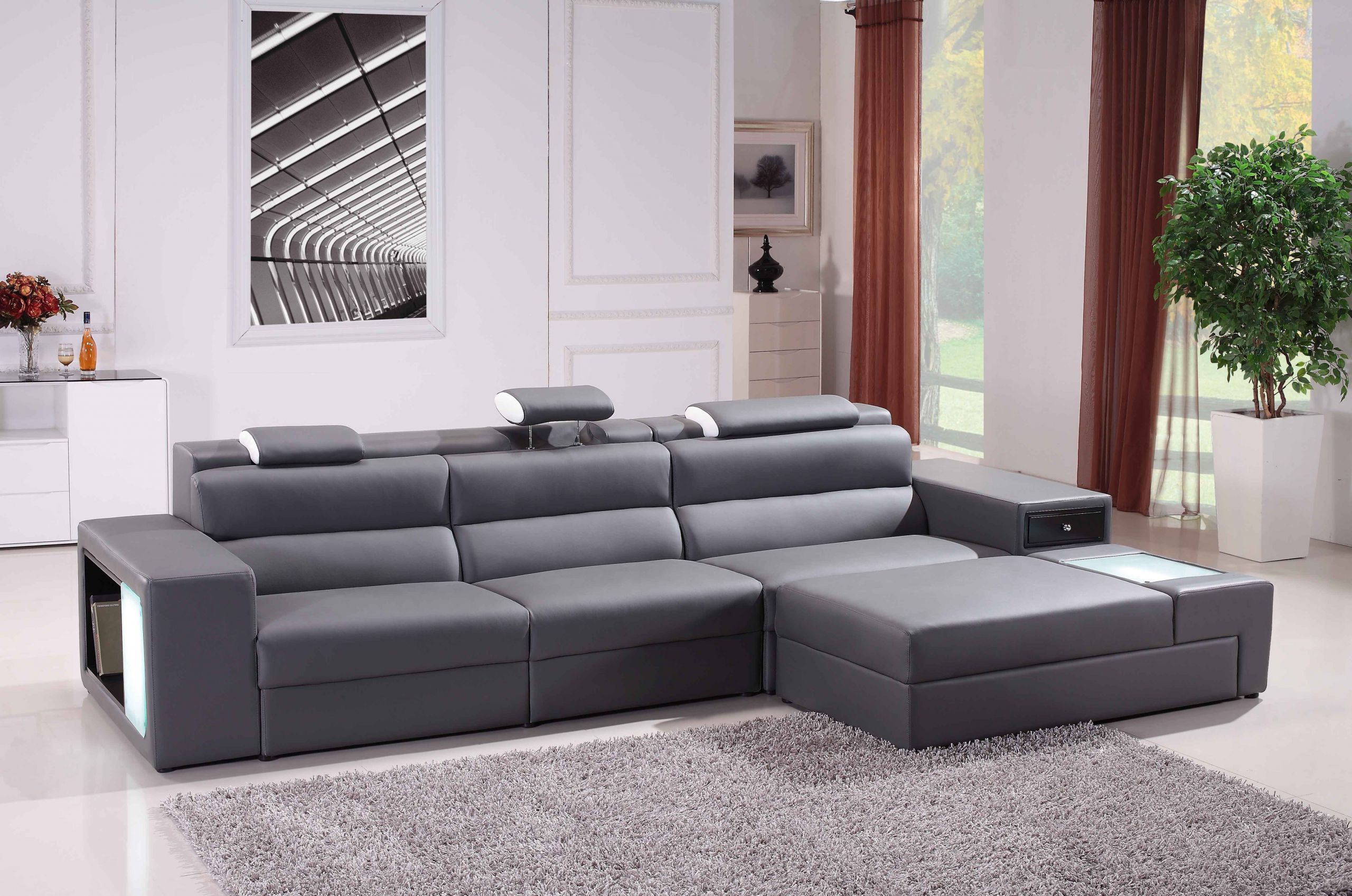 Modern Living Room Sectionals
 Polaris Mini Contemporary Grey Bonded Leather Sectional