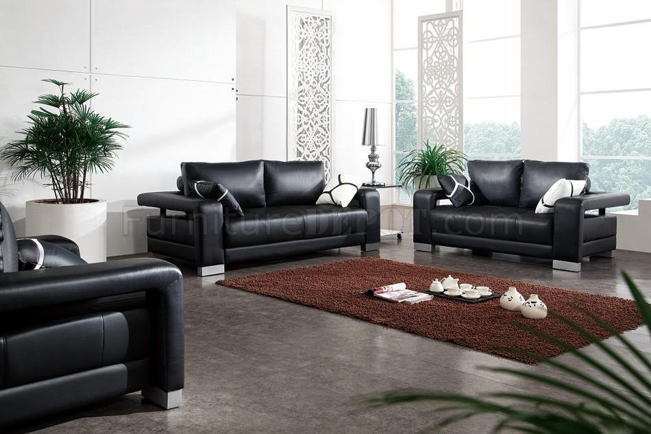 Modern Living Room Sets
 Black Leather Modern 3PC Living Room Set w Pillows
