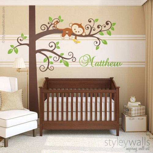 Monkey Baby Room Decorations
 Monkey Wall Decal Jungle Tree Personalized Nursery Baby