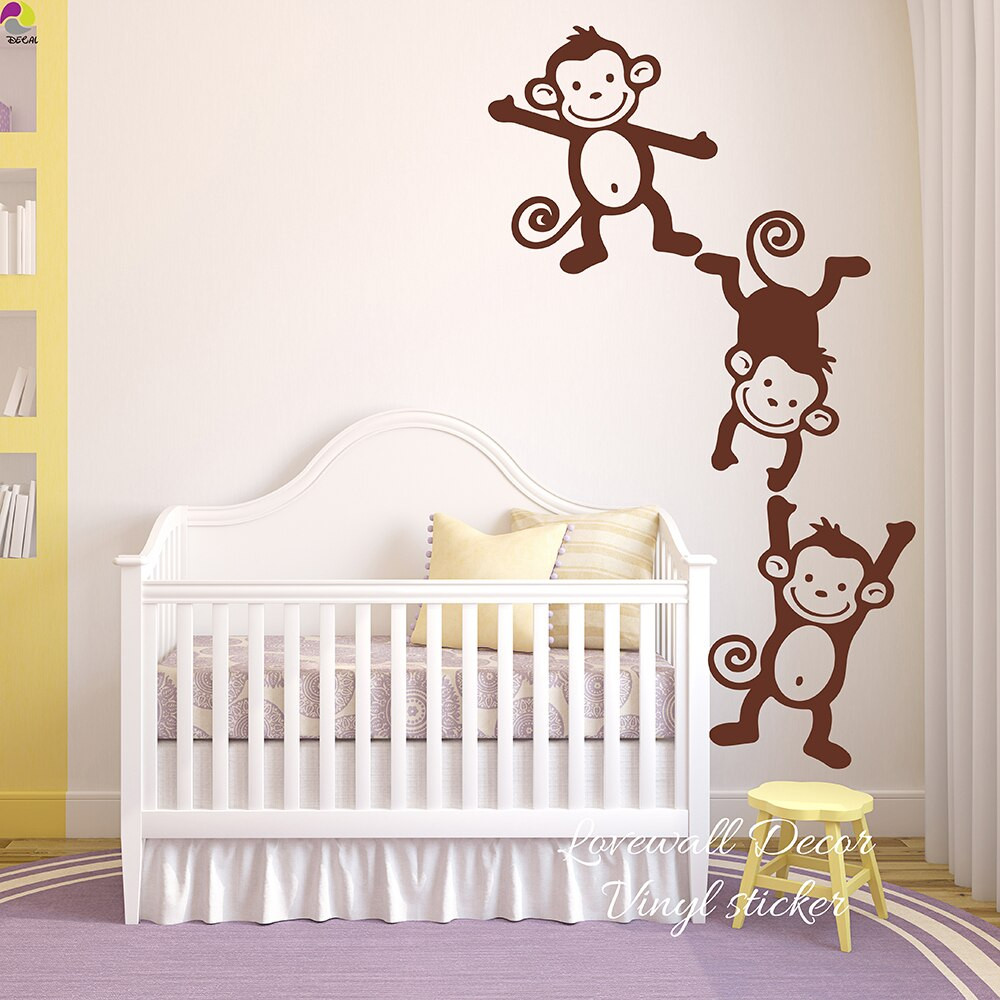Monkey Baby Room Decorations
 Set of 3 Monkey Wall Sticker Baby Nursery Kids Room