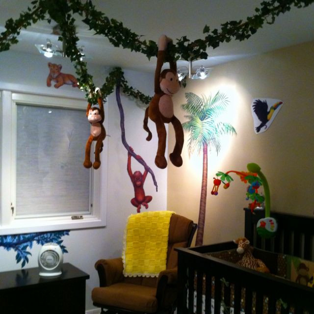 Monkey Baby Room Decorations
 Jungle theme nursery love the "real" vines with hanging