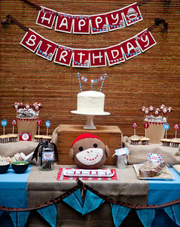 Monkey Birthday Party Ideas
 Kara s Party Ideas Sock Monkey Themed Boy 1st Birthday