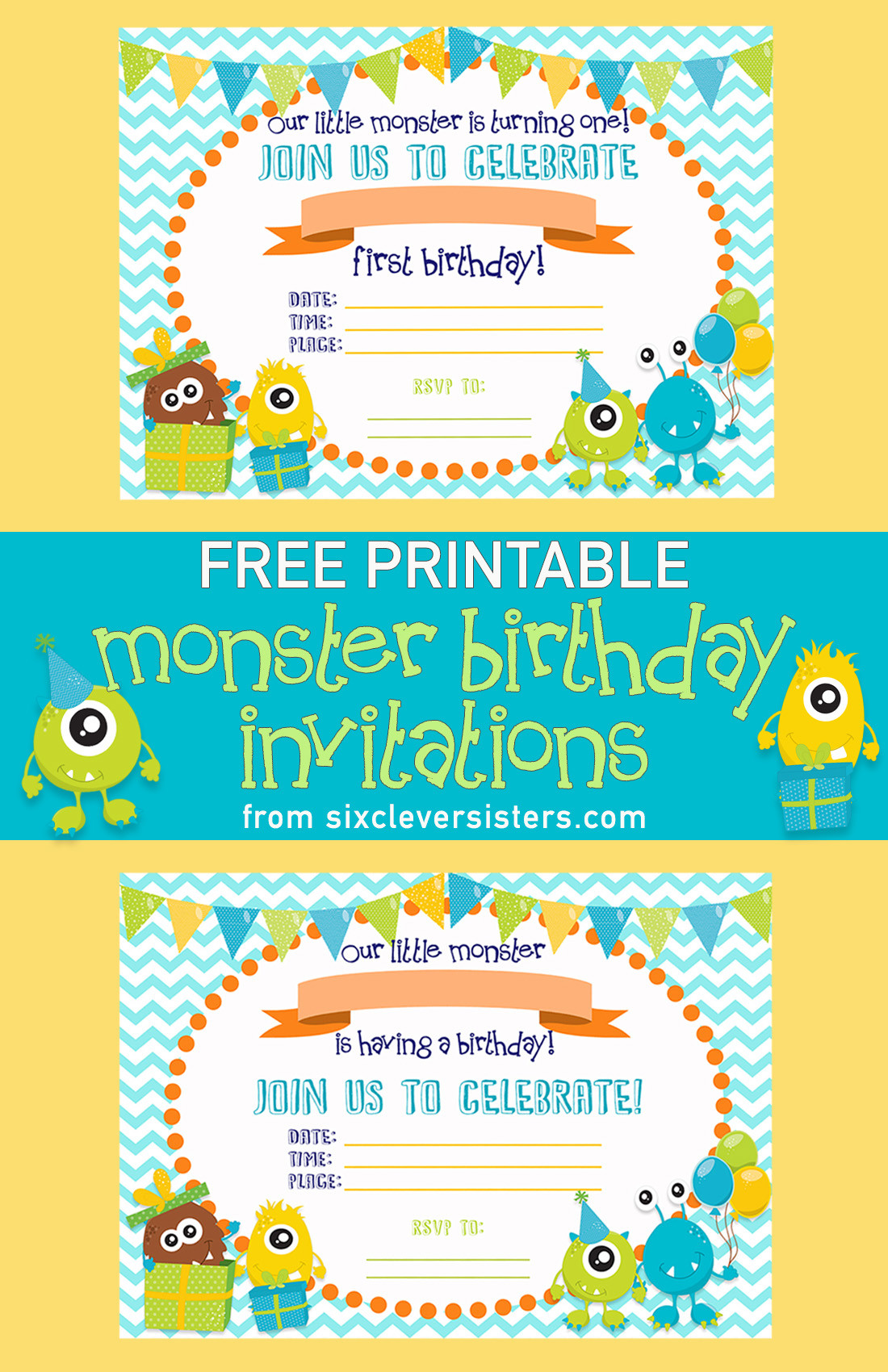 Monster Invitations Birthday
 FREE PRINTABLE Monster Birthday Invitations Six Clever