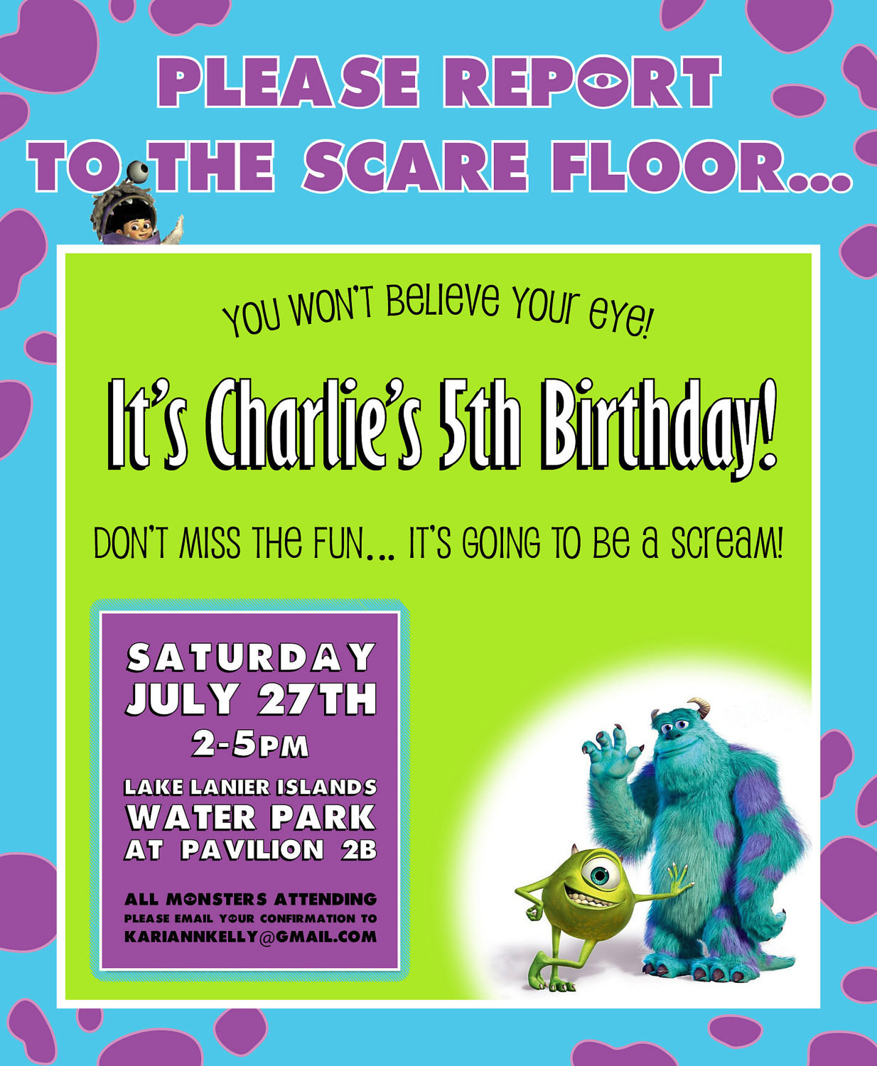 Monster Invitations Birthday
 Monsters Inc Birthday Invitation Design by kariannkelly