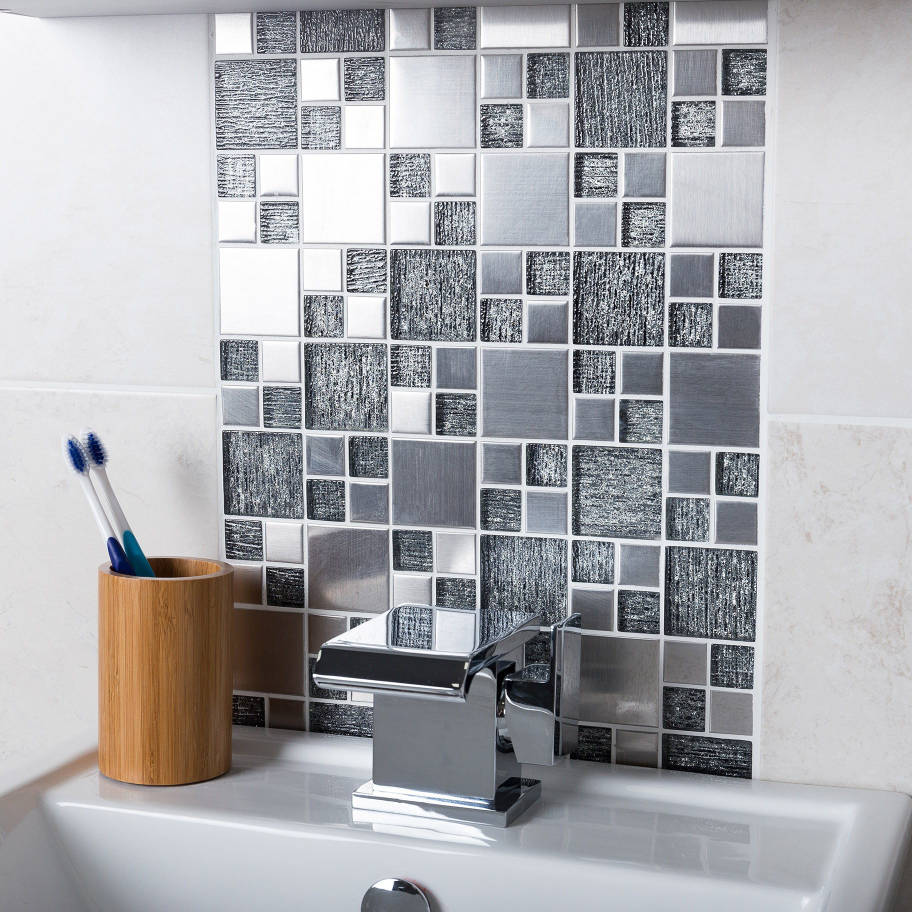 Mosaic Tile Bathroom
 Gleam Grey Silver Modular Mosaic Tile Bathroom 300x300mm