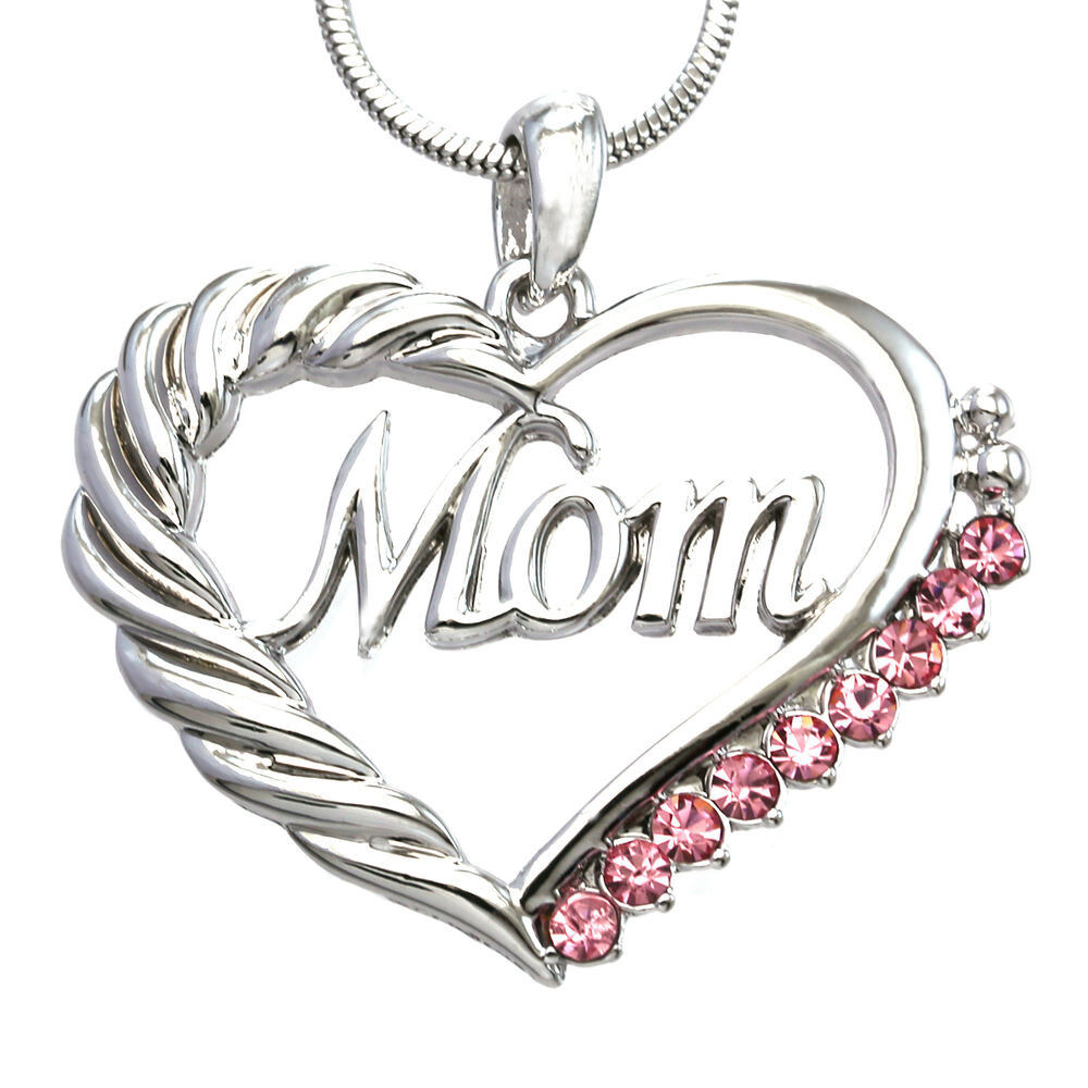 Mothers Day Necklace
 Pink Heart MOM Necklace Love Pendant Women Mothers Day