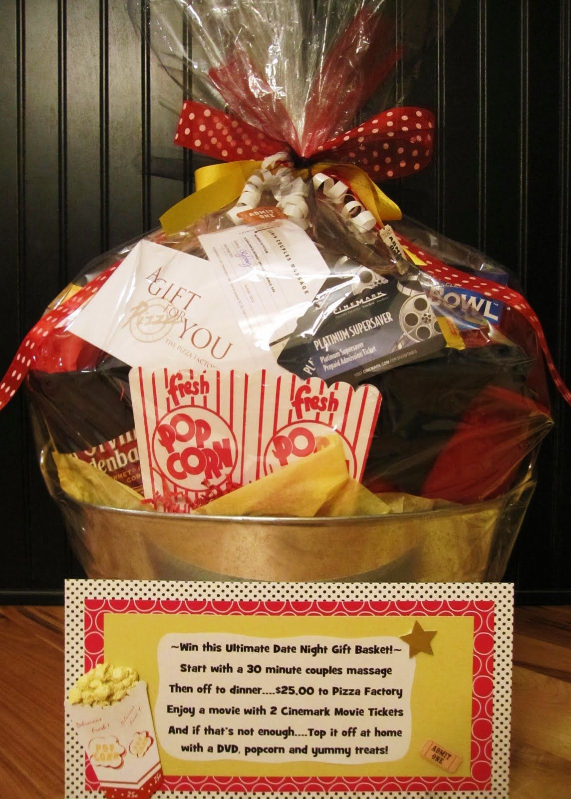 Movie Date Night Gift Basket Ideas
 Popcorn container movie t card candle popcorn candy