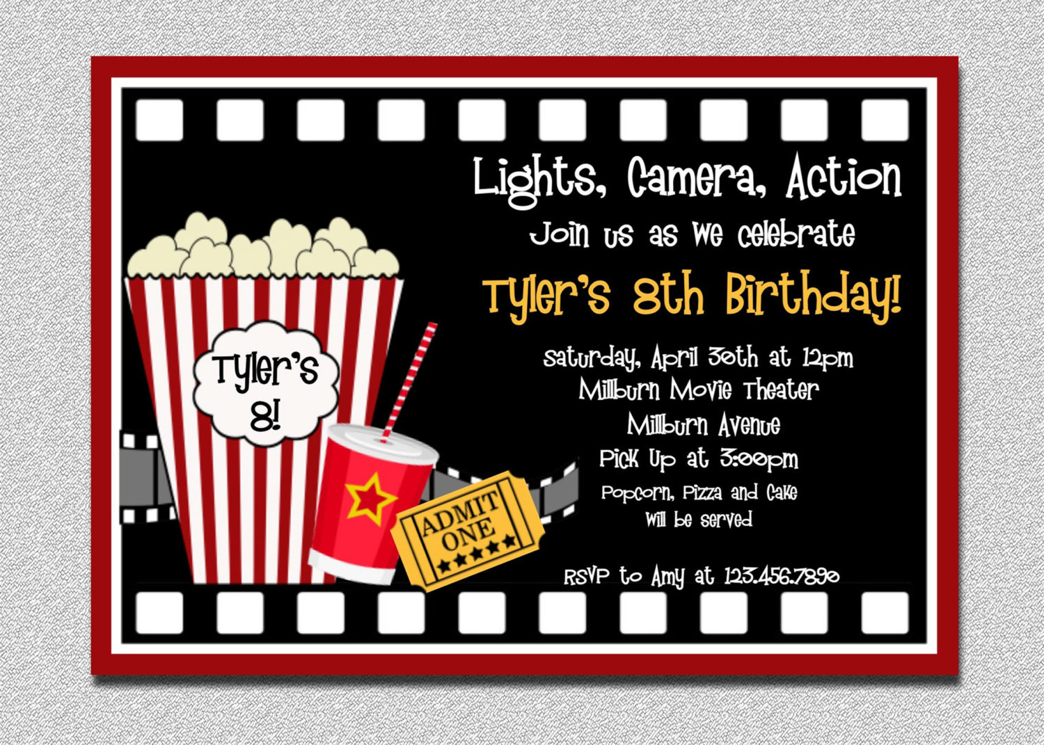 Movie Themed Birthday Party Invitations
 Movie Birthday Invitation Movie Night Birthday Party