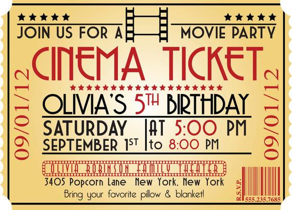 Movie Themed Birthday Party Invitations
 Items similar to MOVIE NIGHT Birthday Party Themed