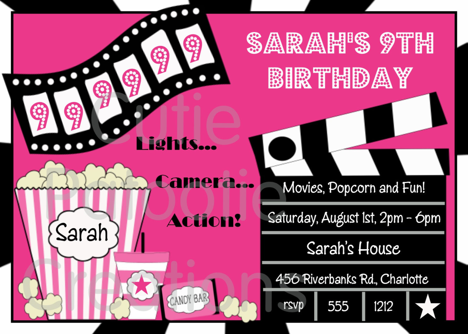 Movie Themed Birthday Party Invitations
 Movie Birthday Invitation Movie Night Party Invitations