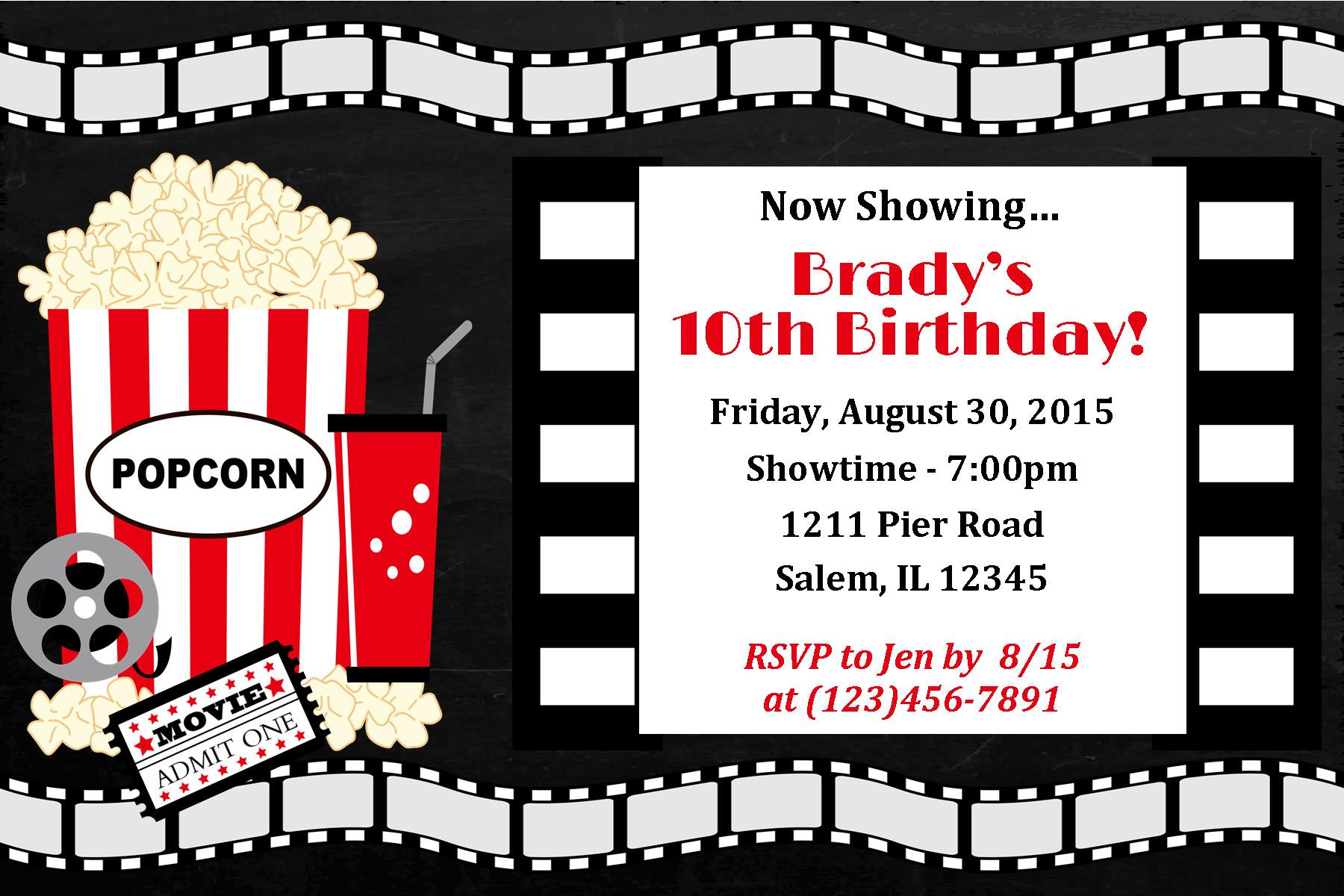 Movie Themed Birthday Party Invitations
 Movie Night Invitation Movie night birthday movie