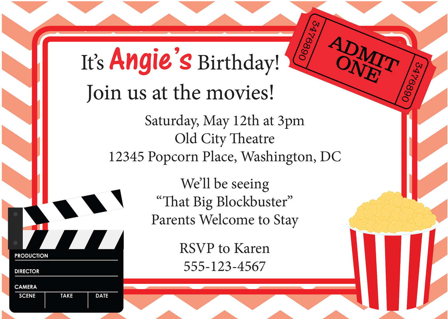 Movie Themed Birthday Party Invitations
 Movie Night Birthday Party Invitations