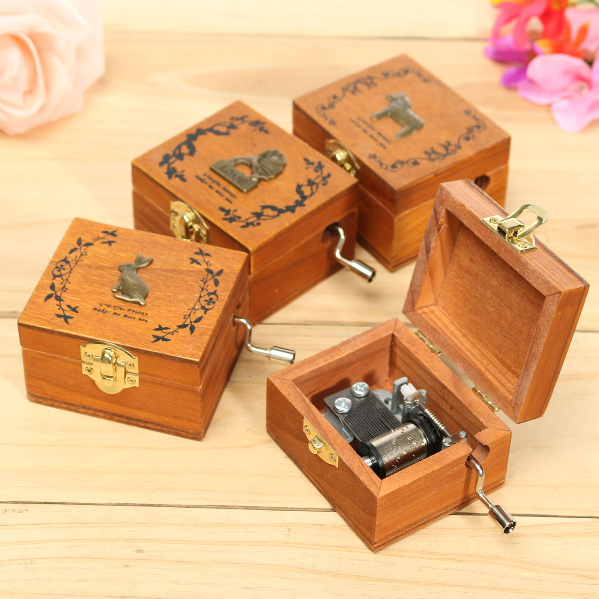 Music Box DIY
 Mini Wooden Novelty Hand Crank DIY Slide Drawer Music Box