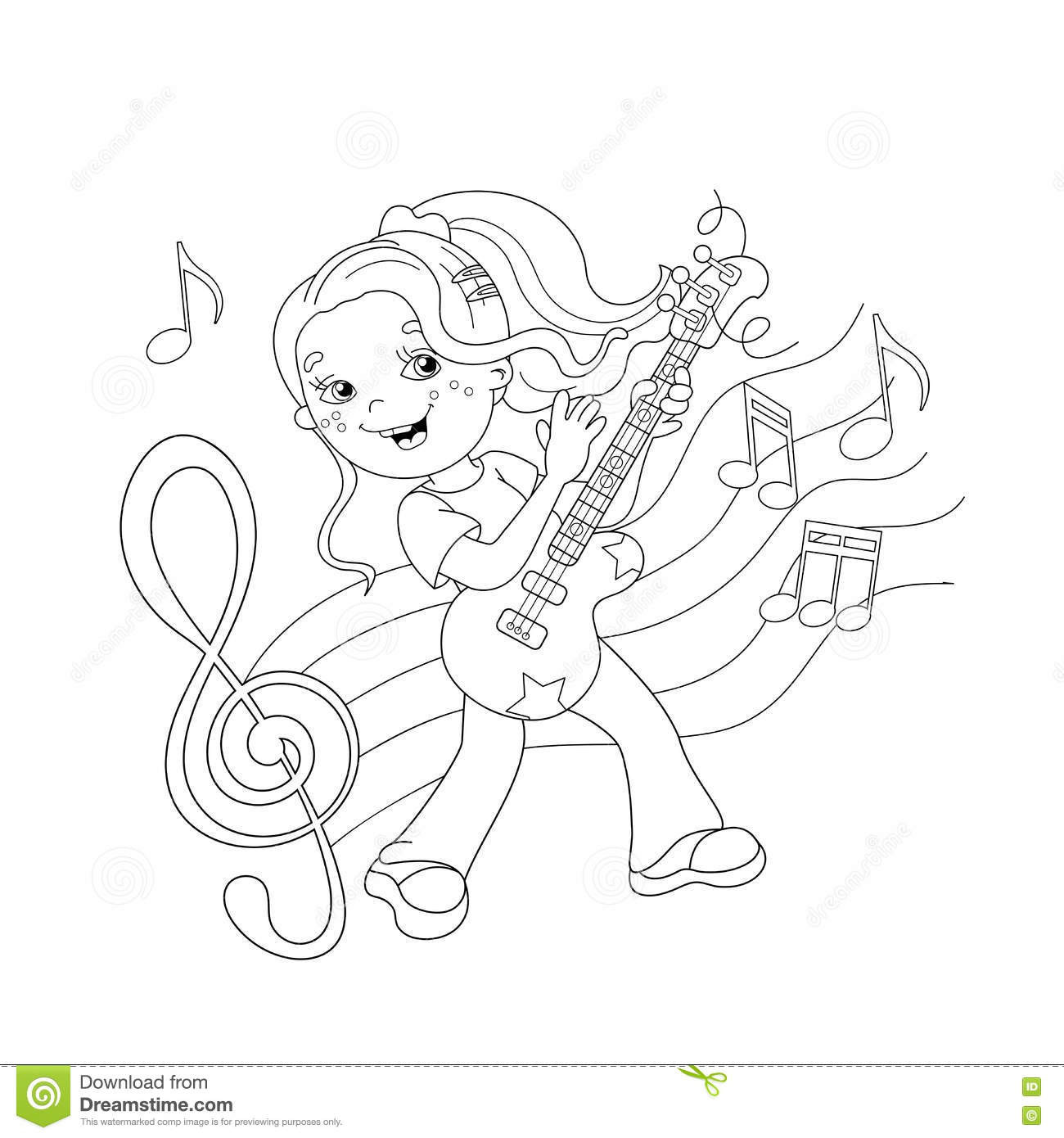 Music Coloring Pages For Kids
 Coloring Page Outline Girl Playing The Guitar Stock