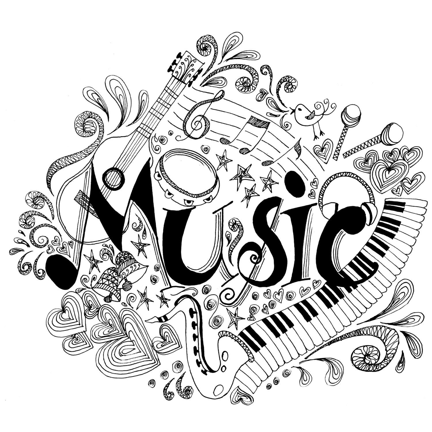 Music Coloring Pages Printable
 Printable Coloring Page Zentangle Music Coloring Book