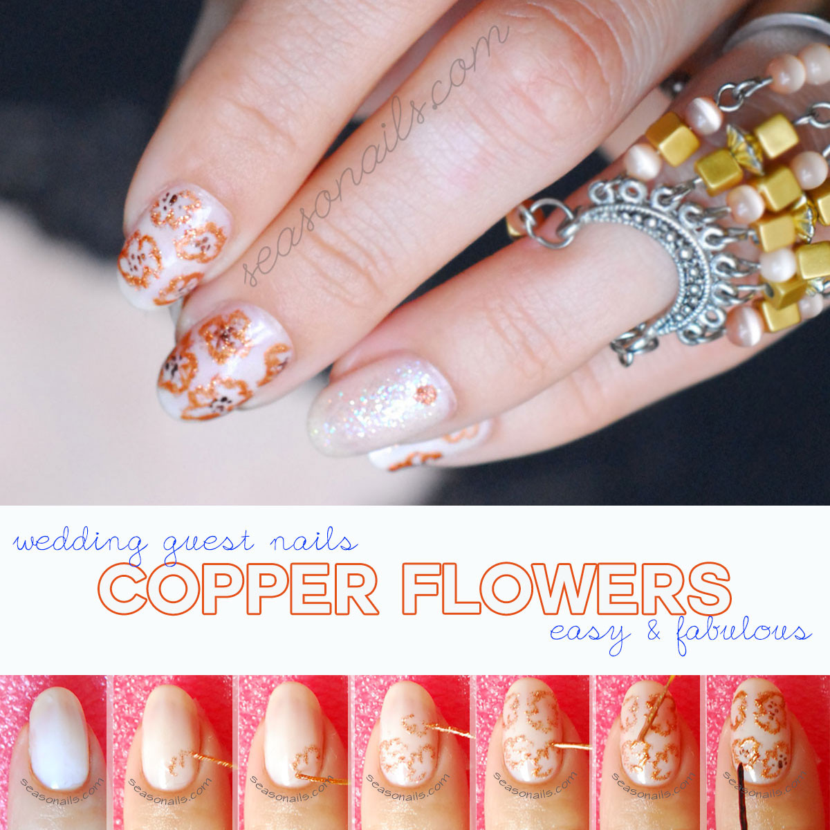 Nail Art For Wedding Guest
 Wedding Nails Copper Flowers Mani Seasonails