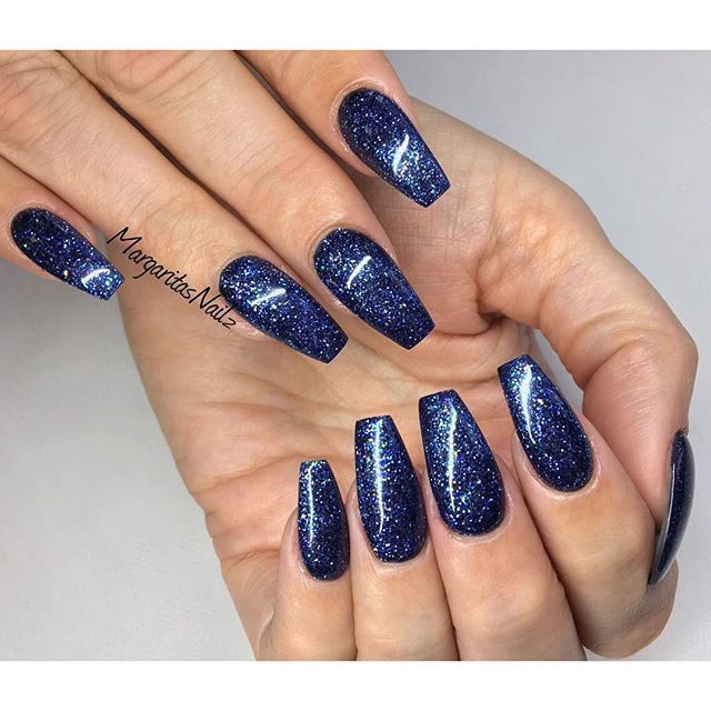 Navy Blue Glitter Nails
 dark blue shine