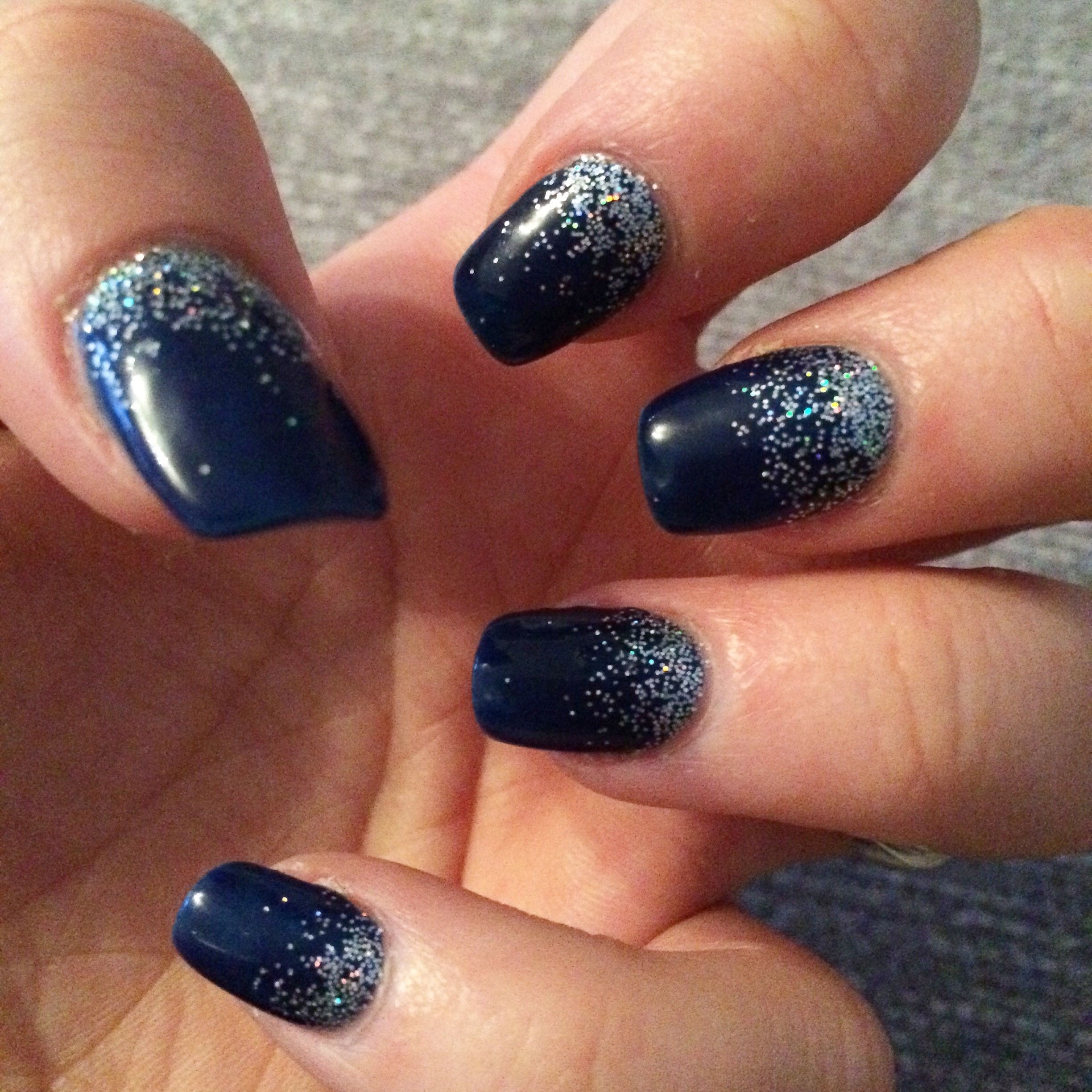 Navy Blue Glitter Nails
 Navy blue silver glitter fade nails Makeup