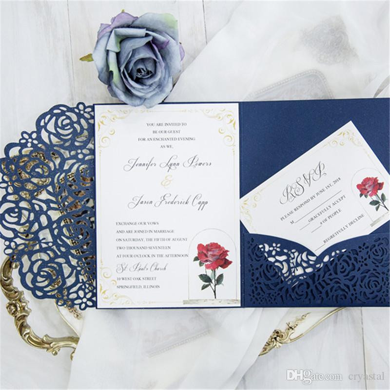 Navy Blue Wedding Invitations
 2018 Navy Blue Laser Cut Pocket Wedding Invitation Suites