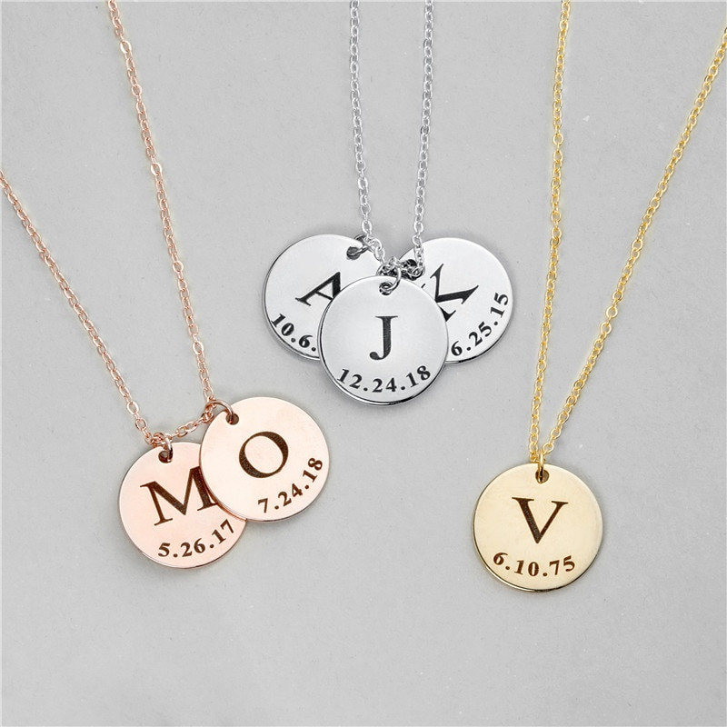 Necklace With Date
 Personalized Initial Necklace Stainless Steel Silver