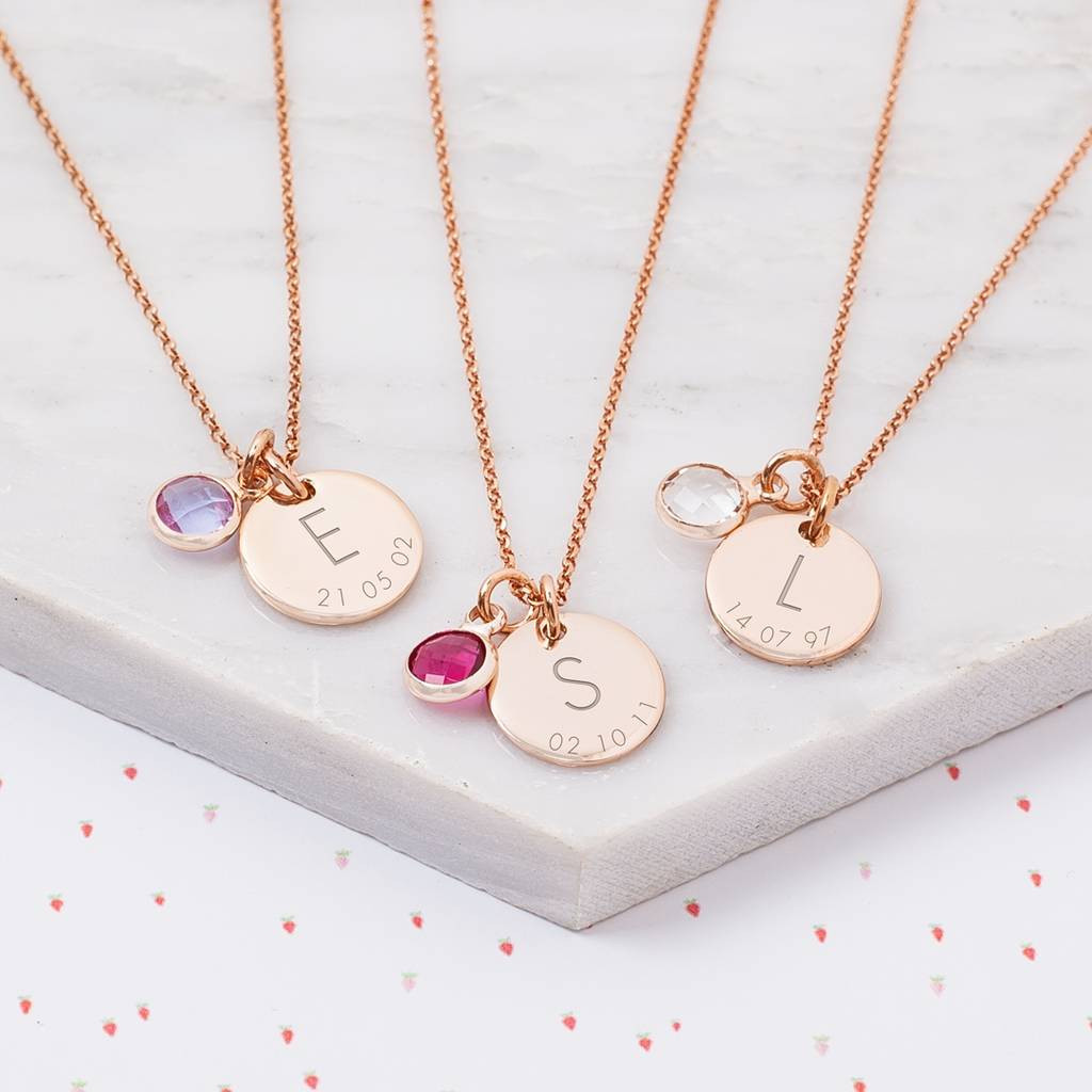 Necklace With Date
 personalised initial and date birthstone necklace by bloom