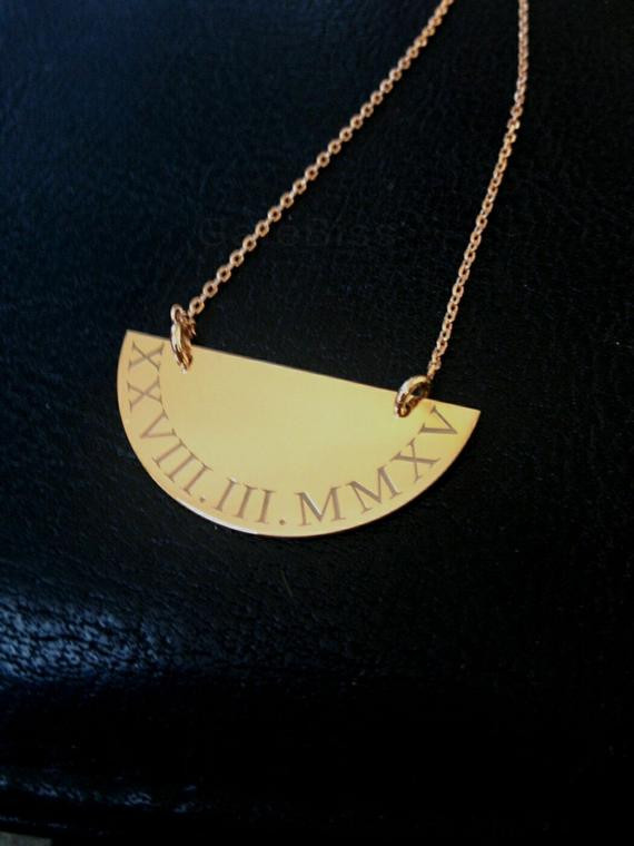 Necklace With Date
 Wedding Date Necklace Gold Roman Numeral Necklace by