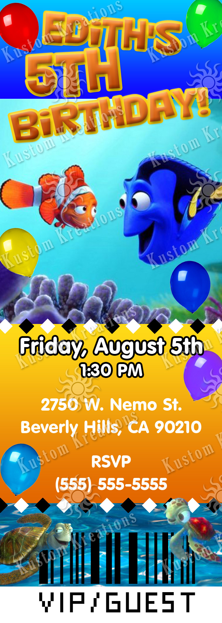 Nemo Birthday Invitations
 Finding Dory Birthday Invitations