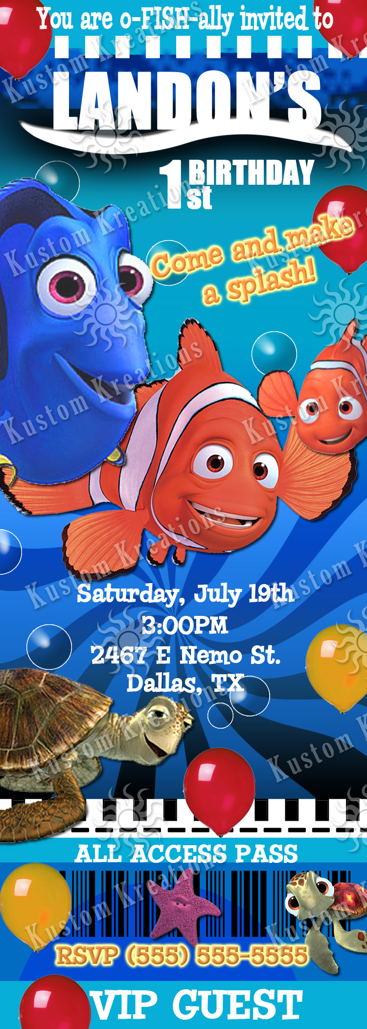 Nemo Birthday Invitations
 Finding Dory Birthday Invitations