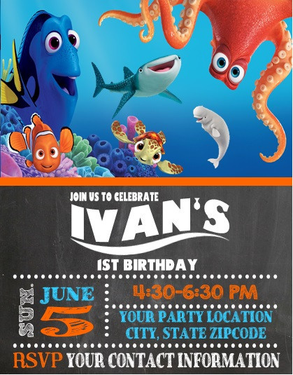 Nemo Birthday Invitations
 Finding Nemo Dory Birthday Party Invitations Personalized