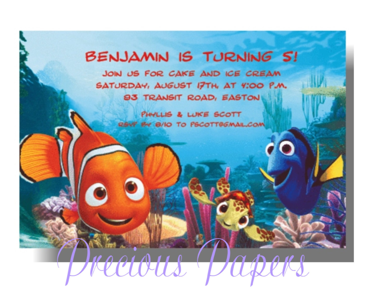 Nemo Birthday Invitations
 Items similar to PRINTED Disney Nemo Invitations