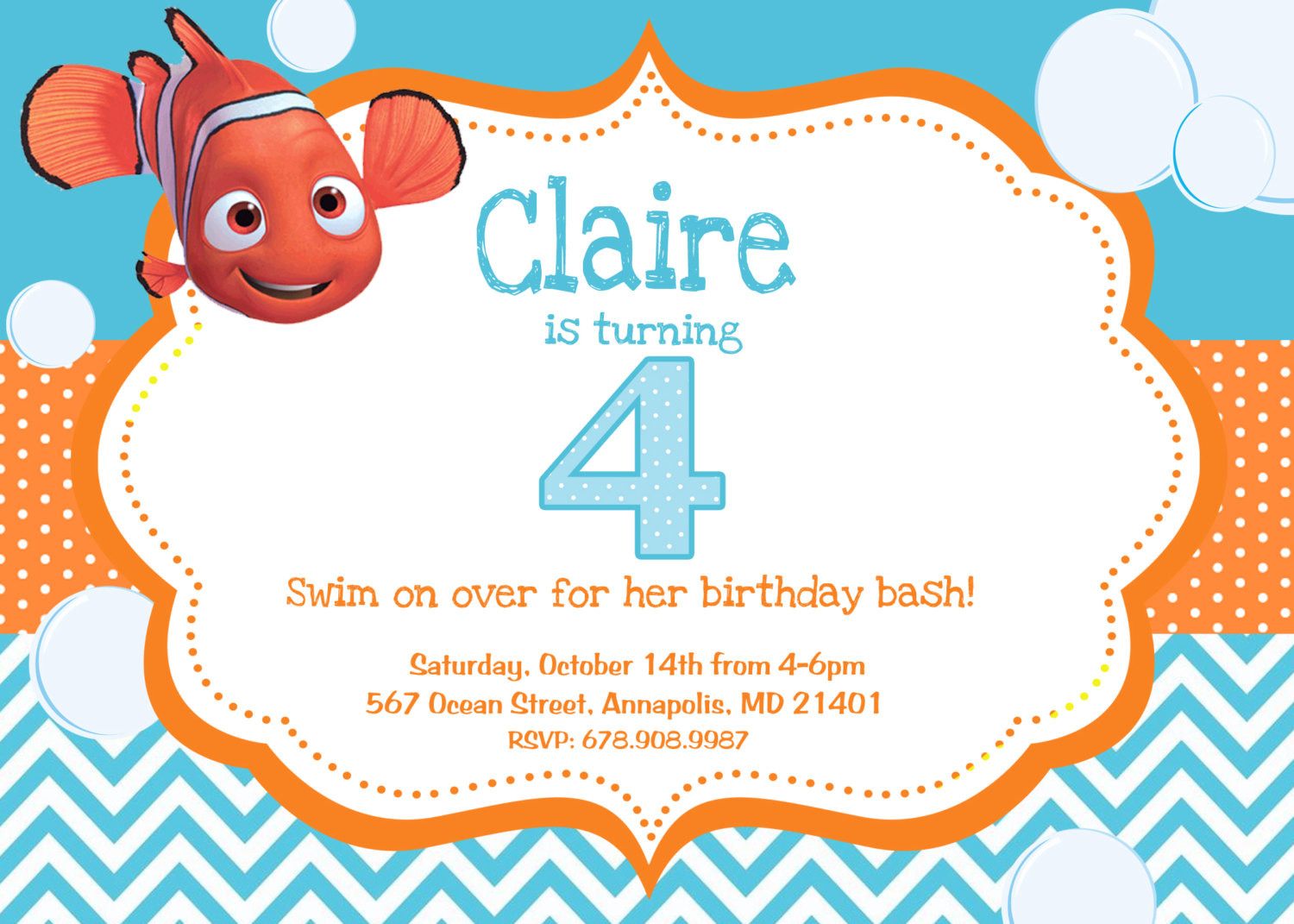 Nemo Birthday Invitations
 Finding Nemo Birthday Party Invitation Digital File