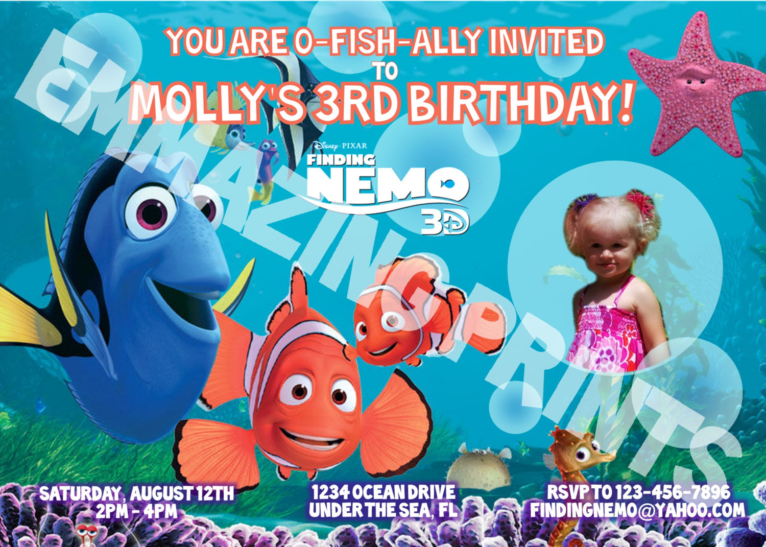 Nemo Birthday Invitations
 Finding Nemo Birthday Invitation Custom by