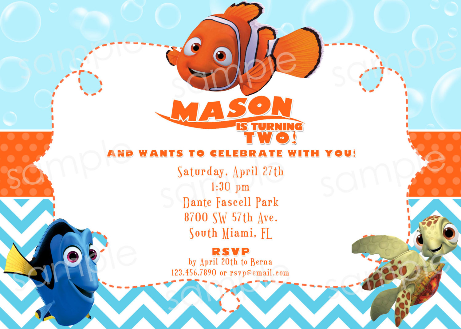 Nemo Birthday Invitations
 Finding Nemo Birthday Invitation DIY Digital by modpoddesigns